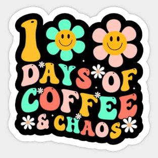 100 Days Of Coffee Chaos Groovy 100Th Day Teacher Sticker